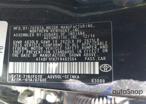 2015 Toyota Camry Le from USA, damaged, VIN 4T4BF1FK7FR462564